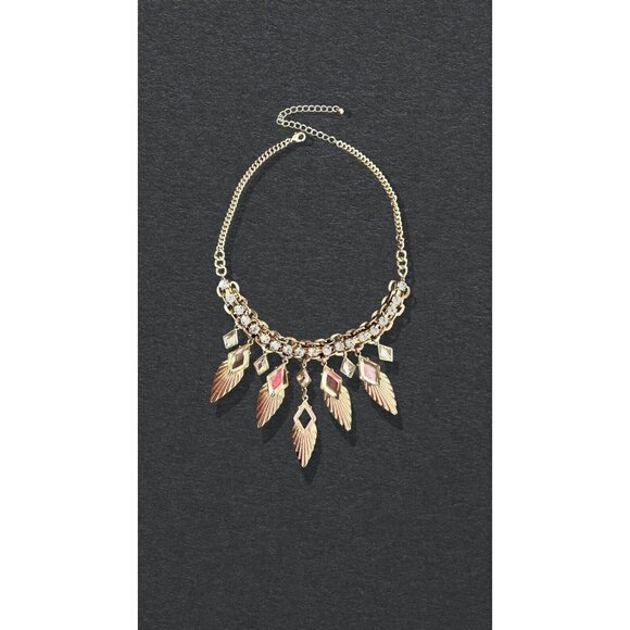 Vintage gold tone leaf and Crystals choker necklace 16” - Picture 7 of 7